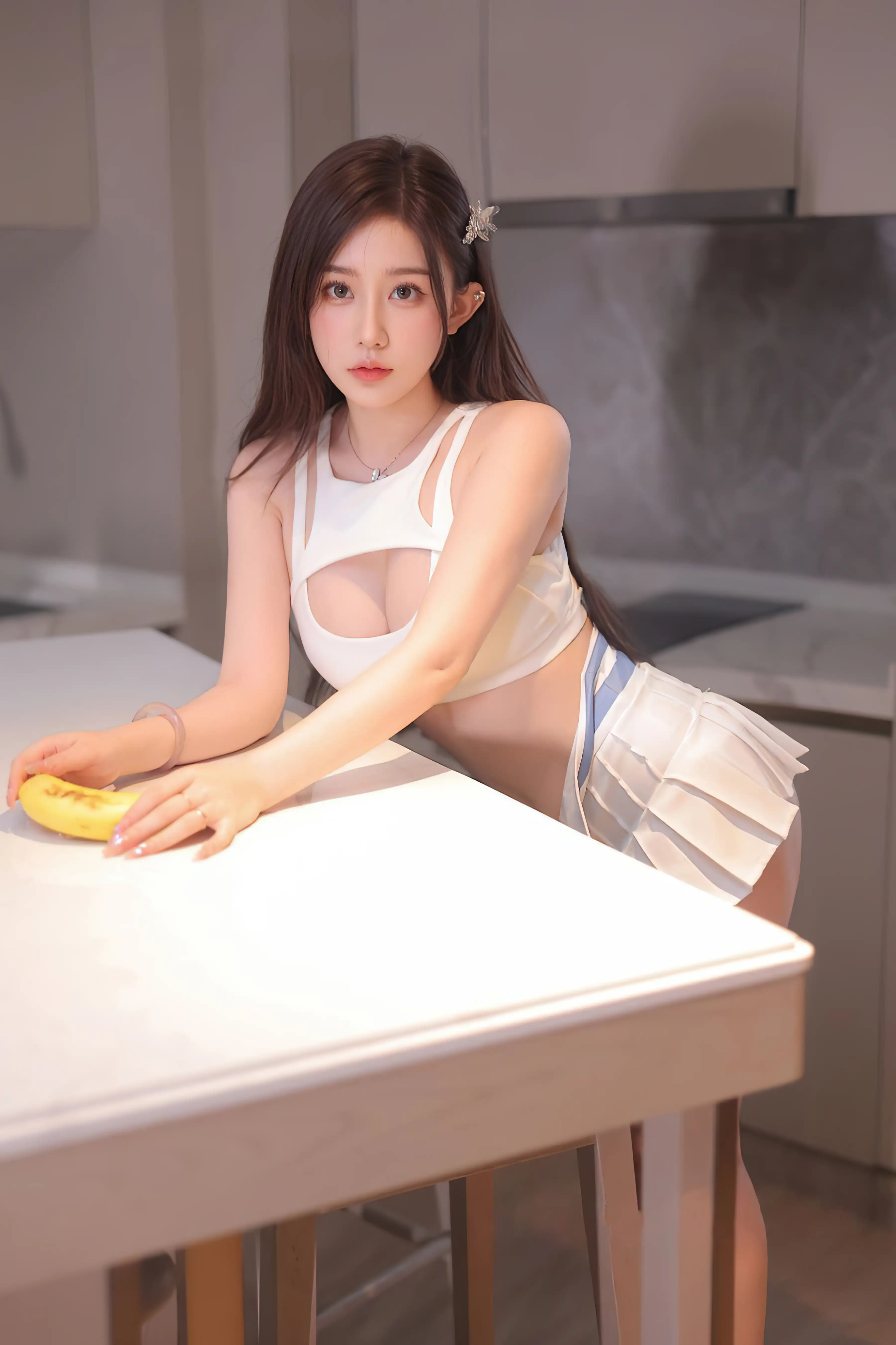 001.奶油猫呀 – 内购无水印 NO.10254 啦啦队宝贝 白色短裙 [91P-782.5M] - 第8张